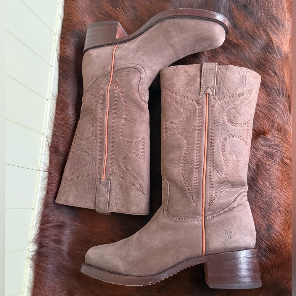 Rare Vintage Frye Signature Logo Nubuck Moto Style Campus Boots - Picture 6 of 9